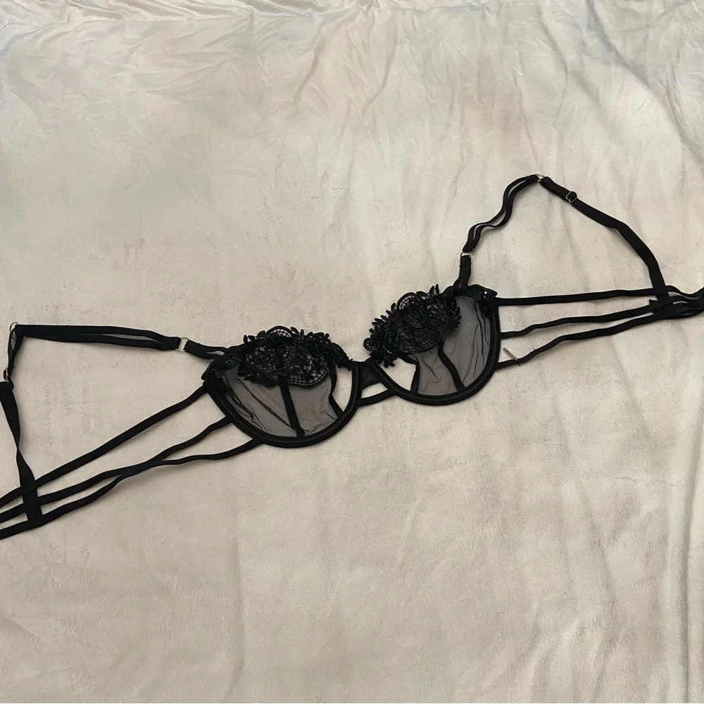 New! Bluebella Julienne Black Sheer Lace embroidered floral Bra 1841